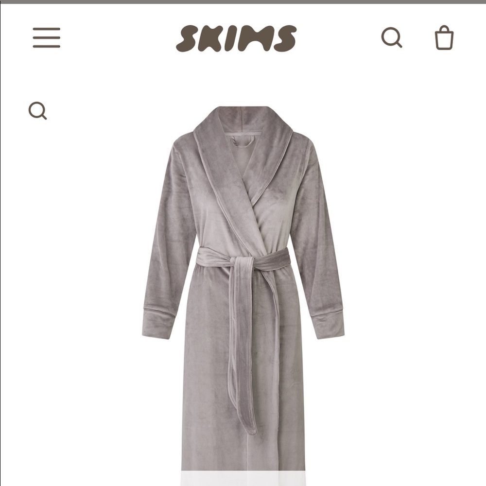 NWT SKIMS $128 VELOUR LONG ROBE in Smoke